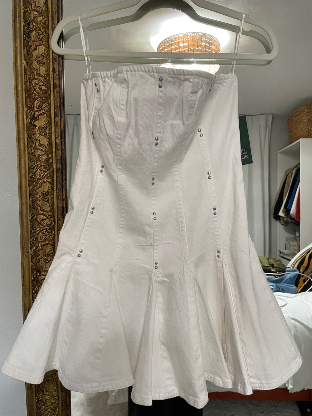 wild fable White Strapless Flare Hem Dress with Stud Detail